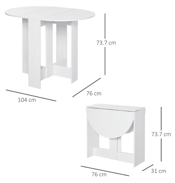 Masuta Pliabila cu Economie de Spatiu pentru 2 Persoane, cu fixare cu balamale, din PAL si metal, Alba HOMCOM | Aosom Romania