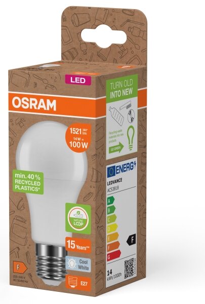 Bec LED produs din plastic reciclat Osram A100 E27/14W/230V 4000K