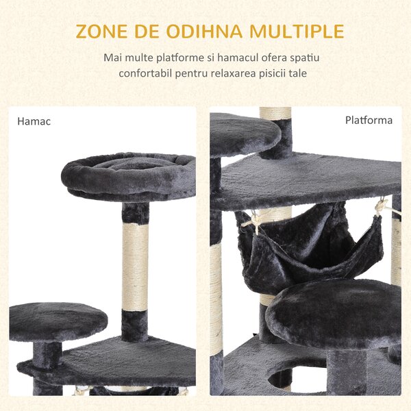 PawHut Copac Pisici 4 Nivele Plus Sisal Natural pentru Ascuit Unghii 40x40x132cm Gri | Aosom Romania
