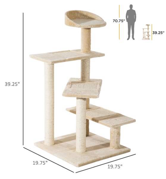 PawHut Ansamblu de Joacă Multinivel pentru Pisici cu Stâlp Zgâriat Sisal 50x50x100cm | Aosom Romania