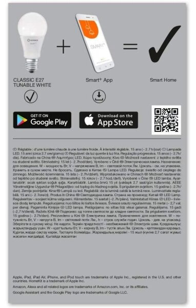 Bec de iluminare cu LED SMART + E27/9.5W/230V 2.700K-6.500K - Ledvance