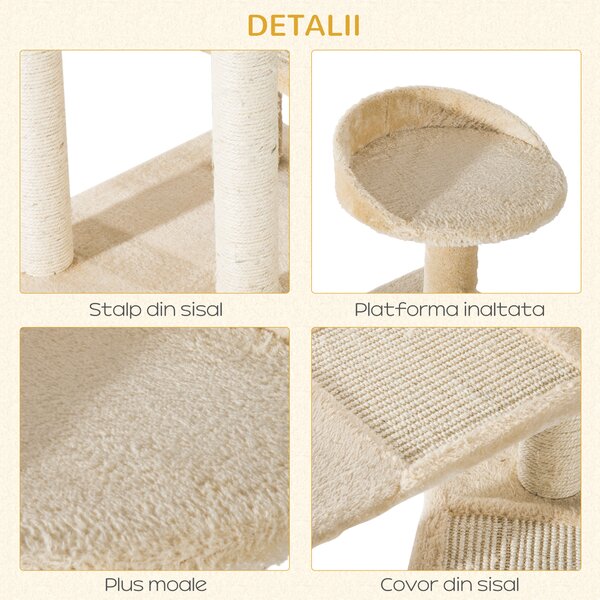 PawHut Ansamblu de Joacă Multinivel pentru Pisici cu Stâlp Zgâriat Sisal 50x50x100cm | Aosom Romania