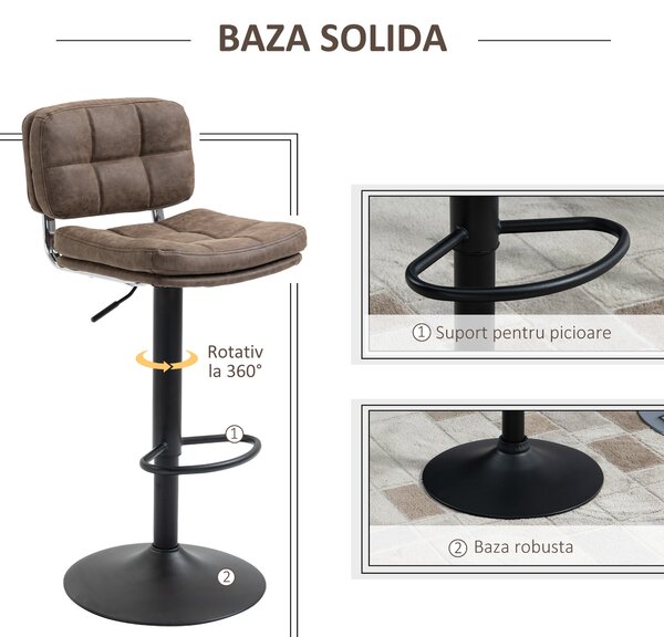 Set 2 Scaune de Bar Pivotante cu Inaltime Reglabilă, din Imitatie de Piele Maro si Tapitate, 41,5x45x85-107cm, Negru HOMCOM | Aosom Romania