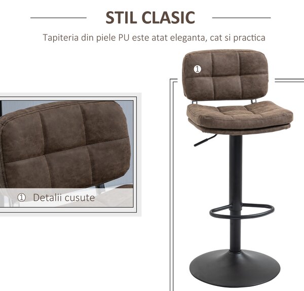 Set 2 Scaune de Bar Pivotante cu Inaltime Reglabilă, din Imitatie de Piele Maro si Tapitate, 41,5x45x85-107cm, Negru HOMCOM | Aosom Romania