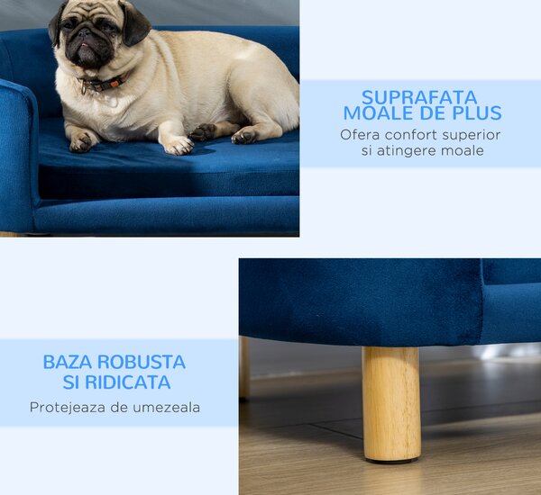 Culcus pentru Caini de Interior PawHut, Canapea pentru Pisici sau Caini de Talie Mica si Medie Max. 22.5kg, din Catifea Albastra | Aosom Romania