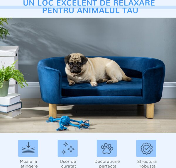 Culcus pentru Caini de Interior PawHut, Canapea pentru Pisici sau Caini de Talie Mica si Medie Max. 22.5kg, din Catifea Albastra | Aosom Romania