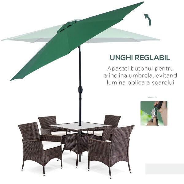 Outsunny Umbrelă de Grădină cu Manivelă și Inclinabilă Φ300x245cm | Aosom Romania