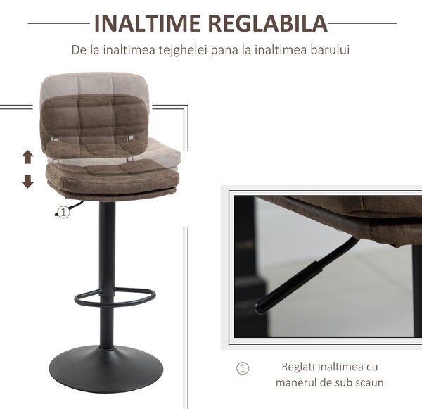 Set 2 Scaune de Bar Pivotante cu Inaltime Reglabilă, din Imitatie de Piele Maro si Tapitate, 41,5x45x85-107cm, Negru HOMCOM | Aosom Romania