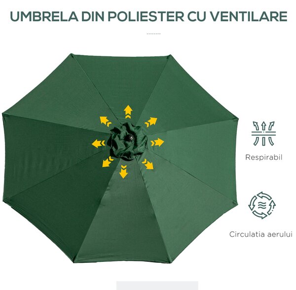 Outsunny Umbrelă de Grădină cu Manivelă și Inclinabilă Φ300x245cm | Aosom Romania