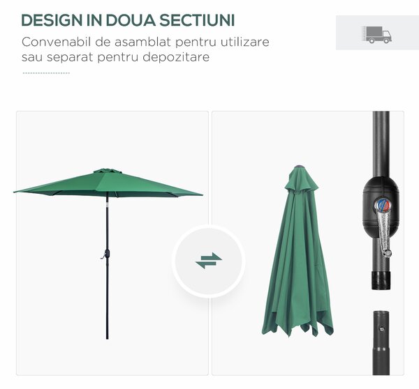 Outsunny Umbrelă de Grădină cu Manivelă și Inclinabilă Φ300x245cm | Aosom Romania