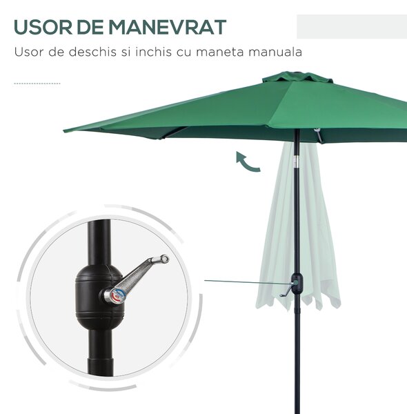 Outsunny Umbrelă de Grădină cu Manivelă și Inclinabilă Φ300x245cm | Aosom Romania