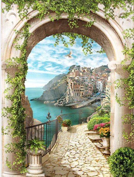 Fototapet. Arcada cu Panorama spre Parcul National Cinque Terre, Italia.Art.050172