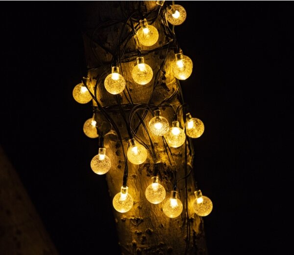 LED șir decorativ solar BUBBLE GLASS 20 LED/8 funcții 4,85 m 600 mAh IP44