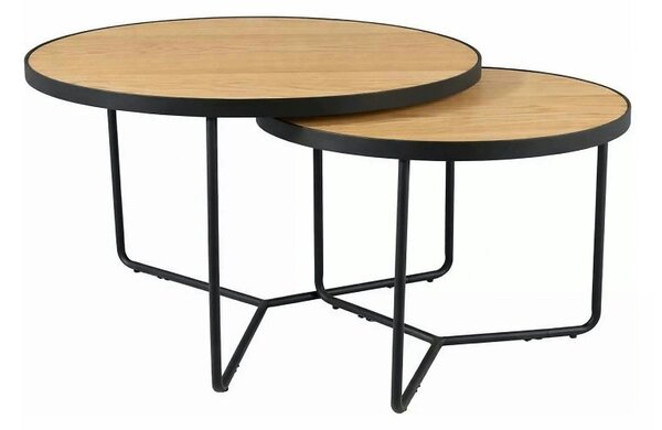 Set 2 măsuțe cafea ITALIA, stejar/negru, furnir/metal/MDF