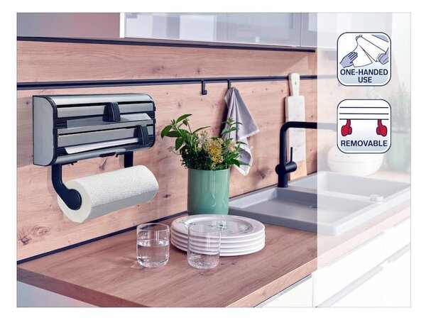 Dispenser pentru prosoape de bucătărie din hârtie și folie de aluminiu argintiu de montat pe perete din metal Parat Royal – LEIFHEIT