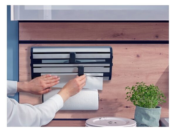 Dispenser pentru prosoape de bucătărie din hârtie și folie de aluminiu argintiu de montat pe perete din metal Parat Royal – LEIFHEIT