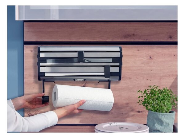 Dispenser pentru prosoape de bucătărie din hârtie și folie de aluminiu argintiu de montat pe perete din metal Parat Royal – LEIFHEIT