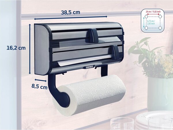 Dispenser pentru prosoape de bucătărie din hârtie și folie de aluminiu argintiu de montat pe perete din metal Parat Royal – LEIFHEIT