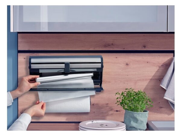 Dispenser pentru prosoape de bucătărie din hârtie și folie de aluminiu argintiu de montat pe perete din metal Parat Royal – LEIFHEIT