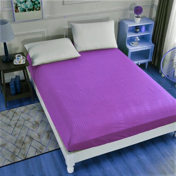 Cearceaf pat cu elastic Damasc - dungi inguste -160x200 cm -Lila