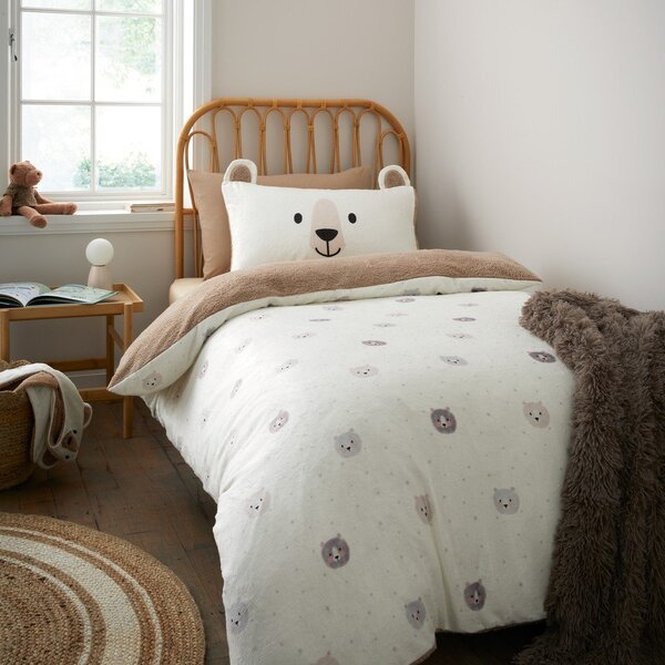 Lenjerie de pat pentru copii maro-crem din micropluș/cocolino pentru pat de o persoană 135x200 cm Cosy Bear – Catherine Lansfield