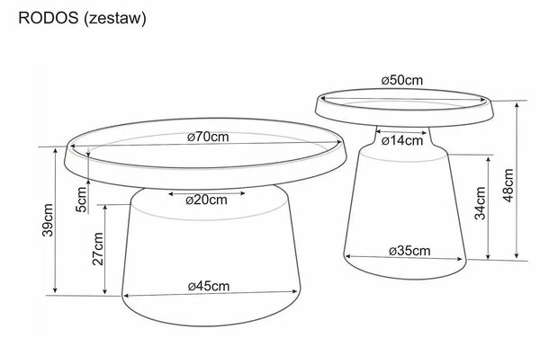 Set 2 măsuțe cafea RODOS, bej mat, metal