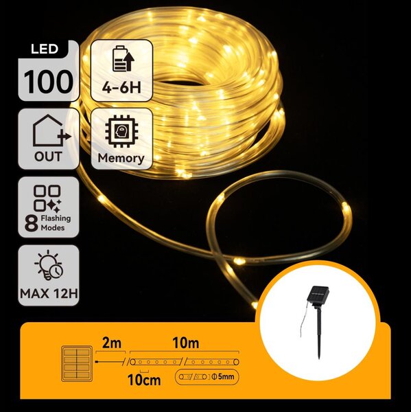 Aigostar - Ghirlandă solară cu LED, 100 LED, 8 funcții, 12 m, IP65, alb cald