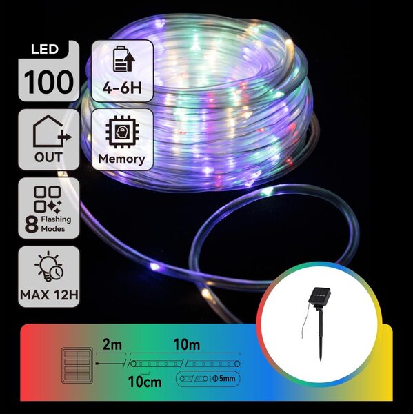 Aigostar - Ghirlandă solară LED 100xLED/8 funcții 12m IP65 multicolor