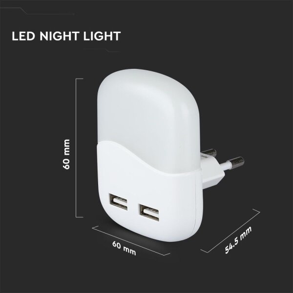 Corp de iluminat LED de veghe pentru priză cu senzor de mișcare 2xUSB LED/0,45W/230V 3000K