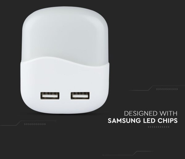 Corp de iluminat LED de veghe pentru priză cu senzor de mișcare 2xUSB LED/0,45W/230V 3000K