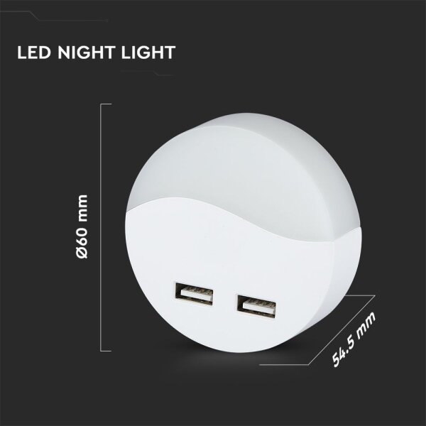 Corp de iluminat LED de veghe pentru priză cu senzor de mișcare 2xUSB LED/0,45W/230V 3000K