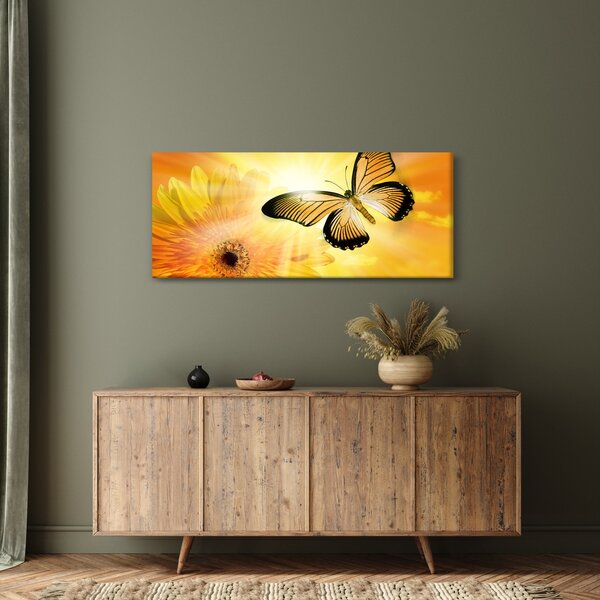Tablou - Fluture galben cu flori (120x50 cm)