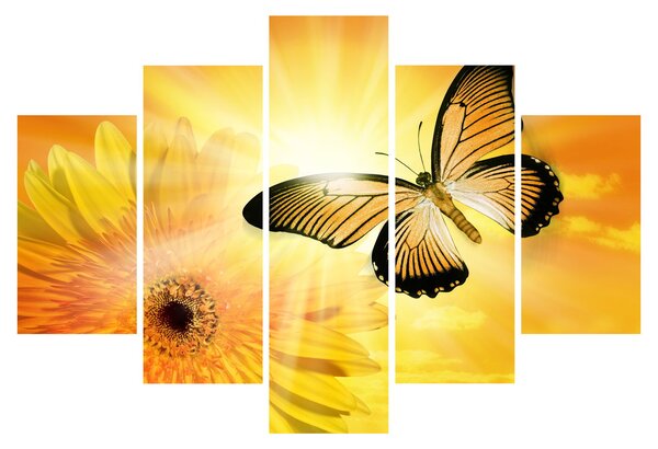 Tablou - Fluture galben cu flori (150x105 cm)