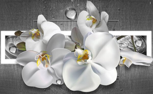 Fototapet 3D, Orhideea alba pe un fundal gri Art.05348