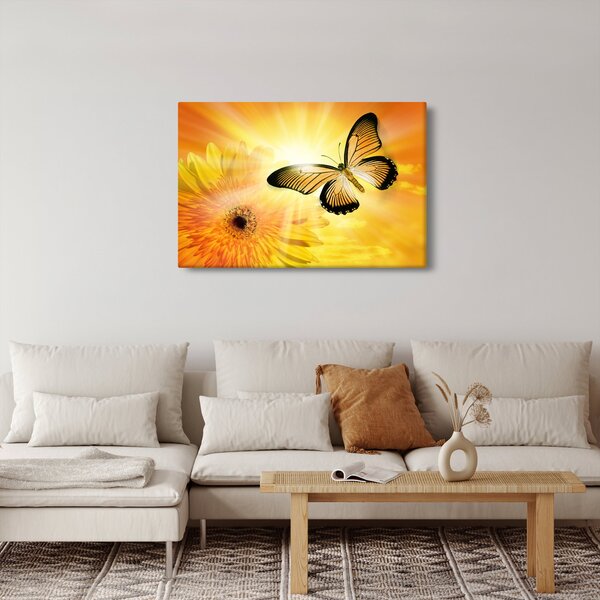 Tablou - Fluture galben cu flori (90x60 cm)