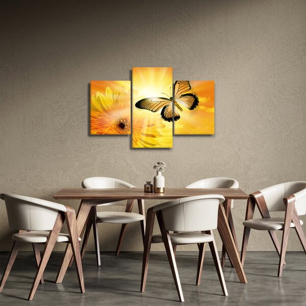 Tablou - Fluture galben cu flori (90x60 cm)