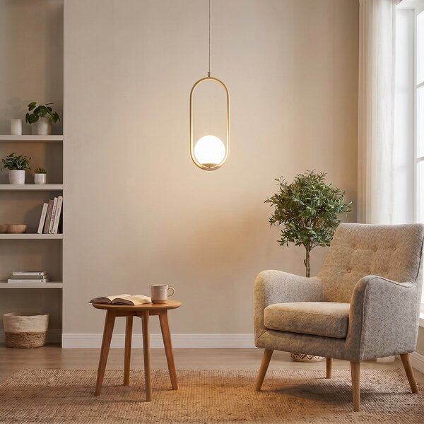 ALDEX Dione lampă suspendată, opal/crem, 1 bec, reglabil, Bej, Camera de zi / sufragerie, Sticlă, Modern, glob