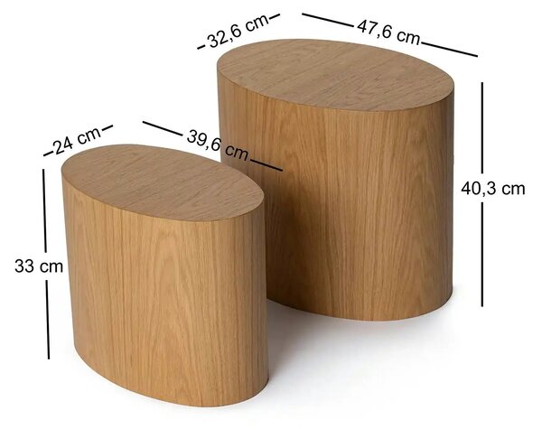 Set 2 masute ELIPSE, stejar, 48x33x41/40x24x33 cm