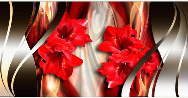 Fototapet 3D, Flori rosii pe fundal negru Art.05175