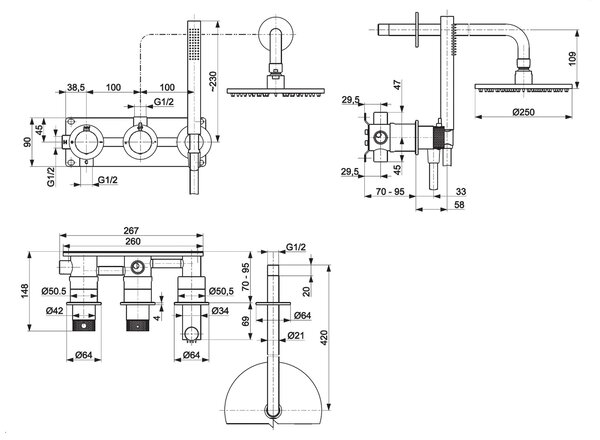 KFA Armatura Moza 316L set de duș ascuns cu duș de ploaie oţel 5779-510-22