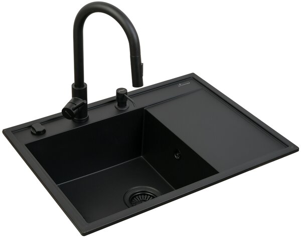 Pyramis Camea chiuvetă din granit cu baterie 68x50 cm negru 070223912BEI