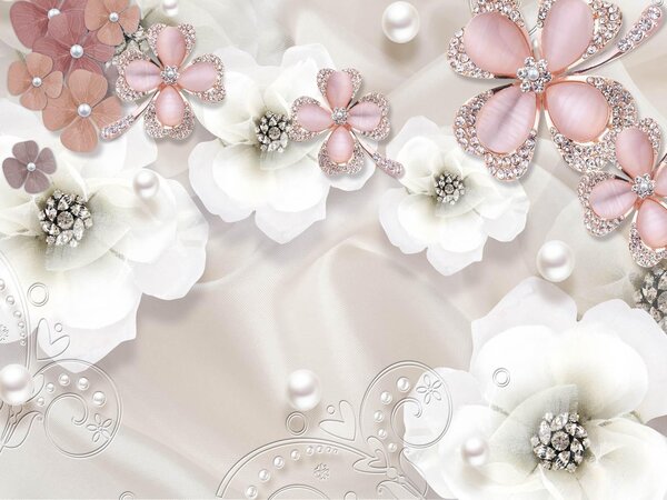 Fototapet 3D, Flori albe si roz pe un fundal delicat Art.05380