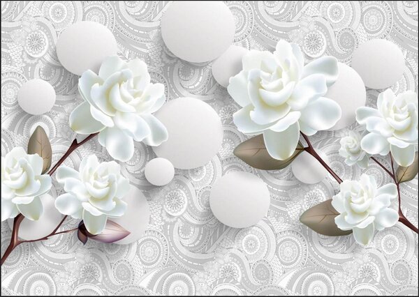 Fototapet 3D, Flori albe pe fundalul mingilor Art.05182