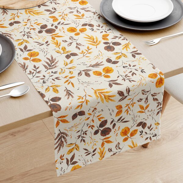 Goldea napron de masă decorativ loneta - model 537 frunze în maro și portocaliu 35x140 cm