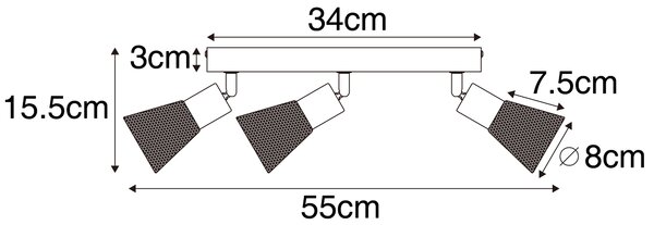 Spotlight industrial negru cu lemn 3 lumini - Kristina