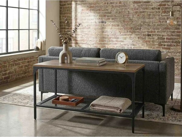 Masuta LEX L, stejar/negru, PAL laminat/metal, 90x45x45 cm