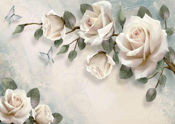 Fototapet 3D, Crengute de trandafiri albi Art.05159