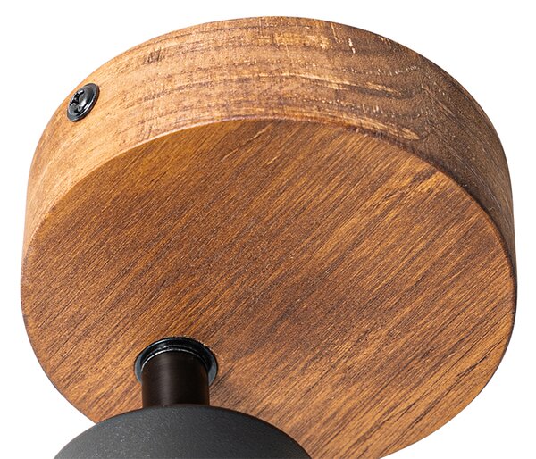 Spotlight industrial negru cu lemn inclinabil - Jeana