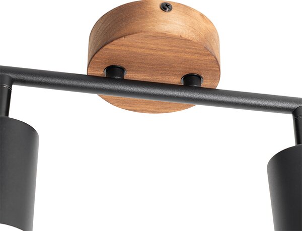 Spotlight industrial negru cu lemn inclinabil 2 lumini - Jeana