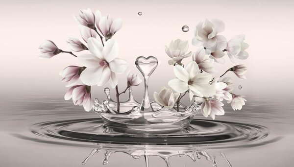 Fototapet 3D , Flori albe si stropi de ploaie Art.05093